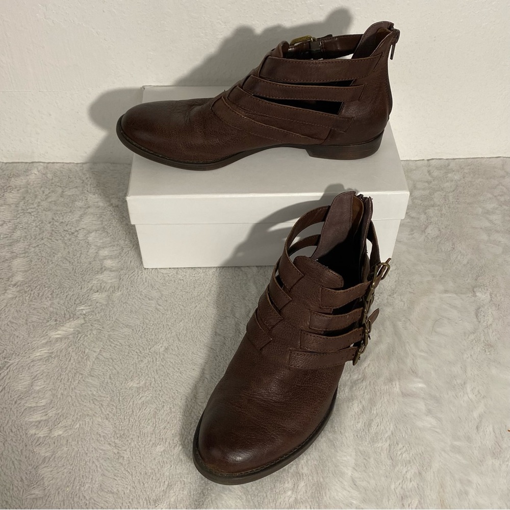 Bella Vita Ronan Brown Leather Ankle Booties Women’s Size 9.5M Strappy Buckles
